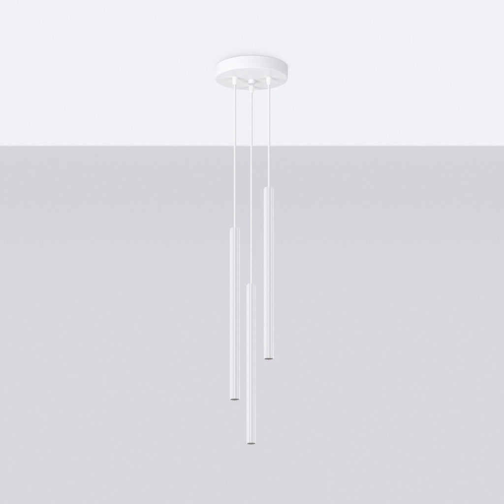 Suspension Arche 3 en grappe tubes cannelés blanc G9 de profil