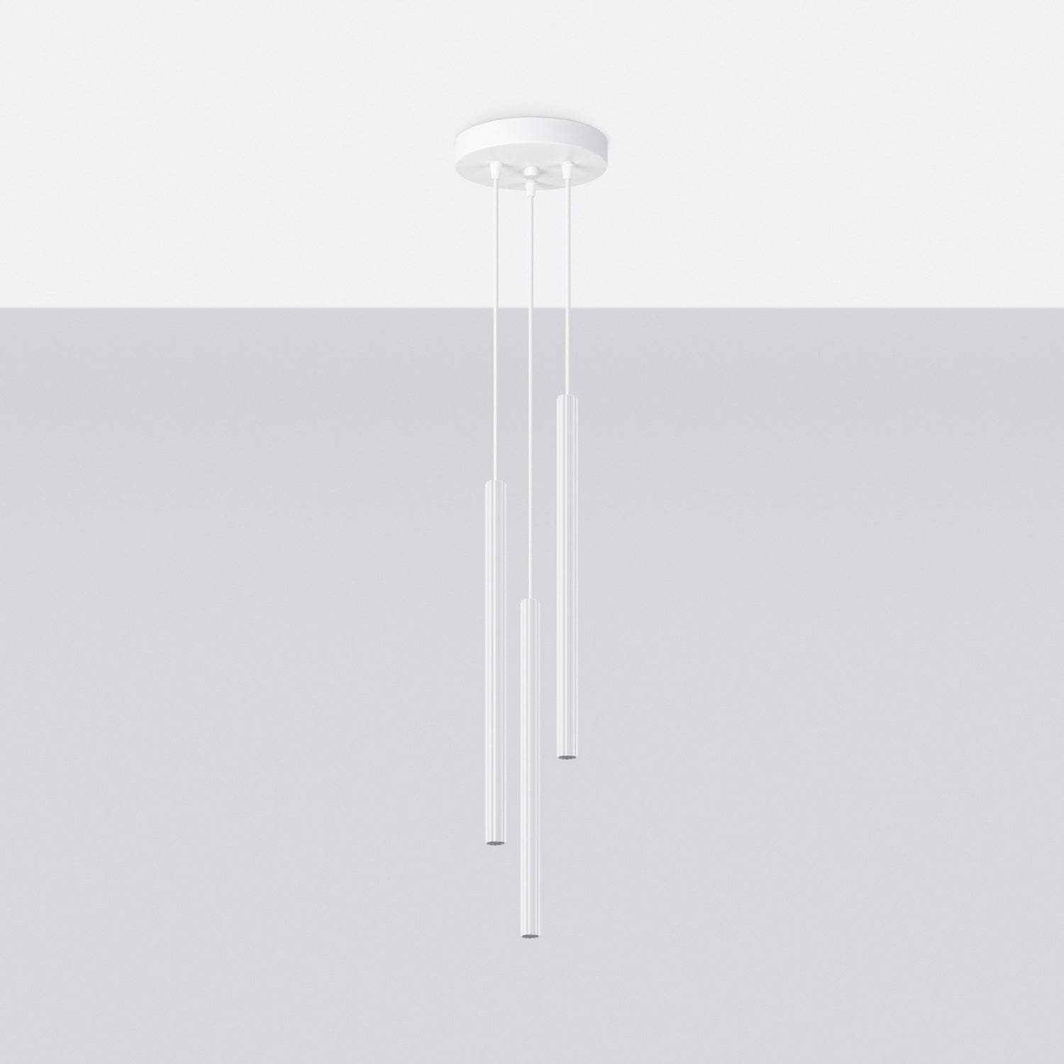 Suspension Arche 3 en grappe tubes cannelés blanc G9 de profil