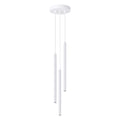 Suspension Arche 3 en grappe tubes cannelés blanc G9, trois fins tubes cannelés en acier blanc à hauteurs décalées