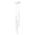 Suspension Arche 3 en grappe tubes cannelés blanc G9, trois fins tubes cannelés en acier blanc à hauteurs décalées