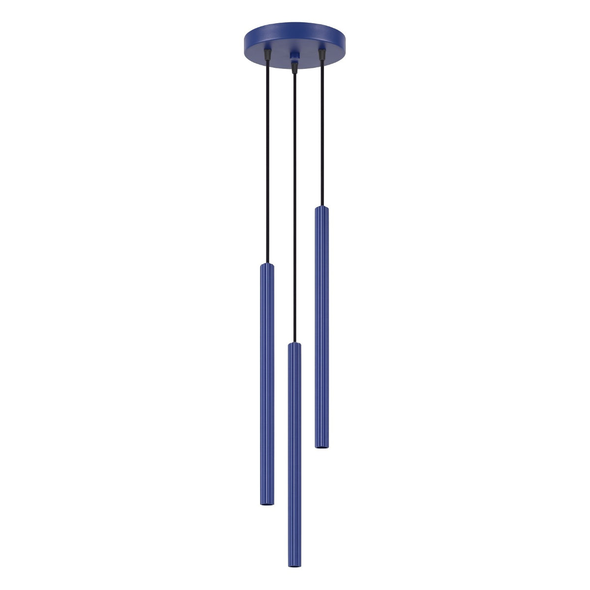Suspension Arche 3 en grappe tubes cannelés G9, finition laque bleu outremer