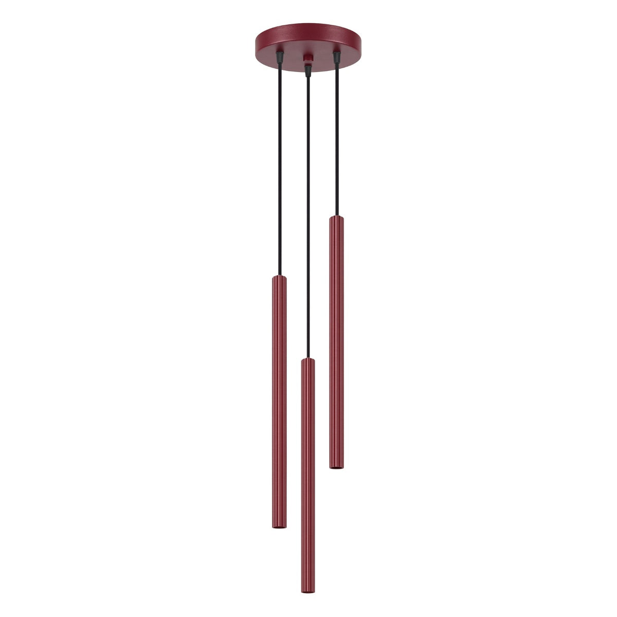 Suspension Arche 3 en grappe tubes cannelés G9, finition laque bordeaux