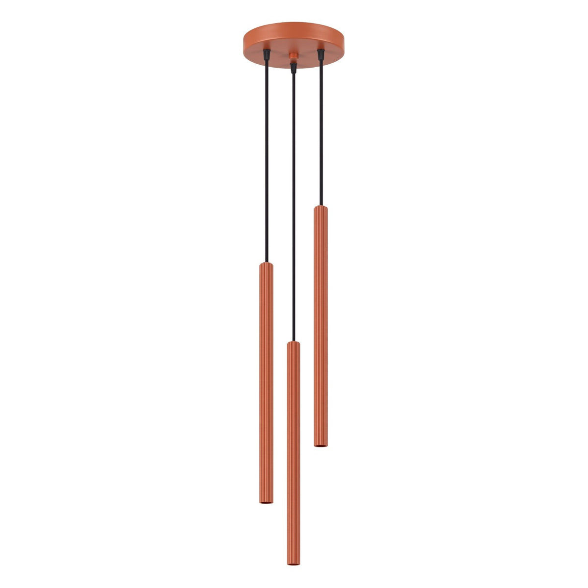 Suspension Arche 3 en grappe tubes cannelés G9, finition laque rouge ocre