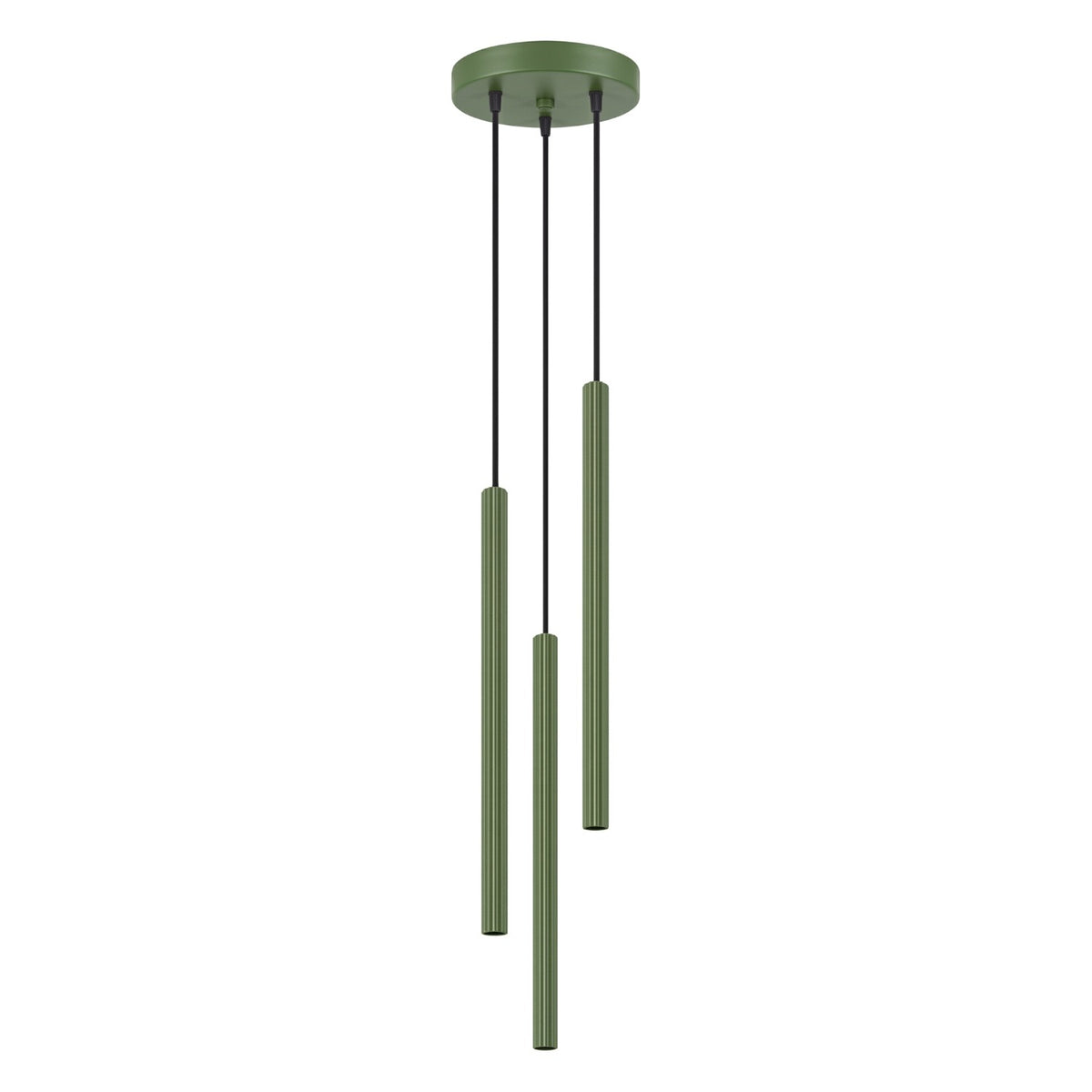 Suspension Arche 3 en grappe tubes cannelés G9, finition laque vert olive