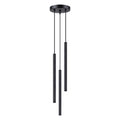 Suspension Arche 3 en grappe tubes cannelés noir G9, trois fins tubes cannelés en acier noir à hauteurs décalées