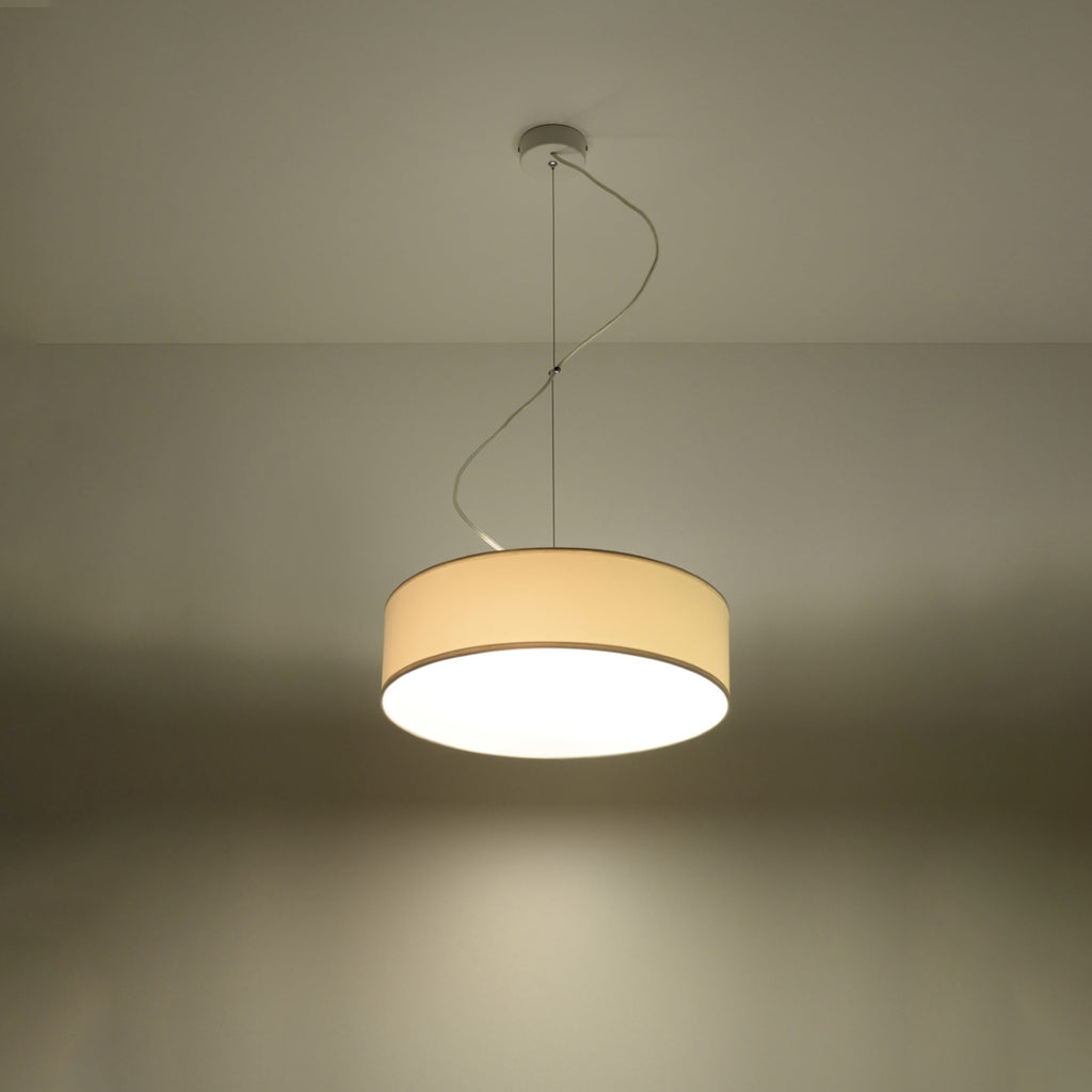 Suspension Arena 35 blanc allumée, lumière diffuse vers le bas