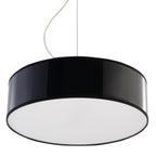 Suspension Arena 35 noir, abat-jour rond laqué et diffuseur blanc