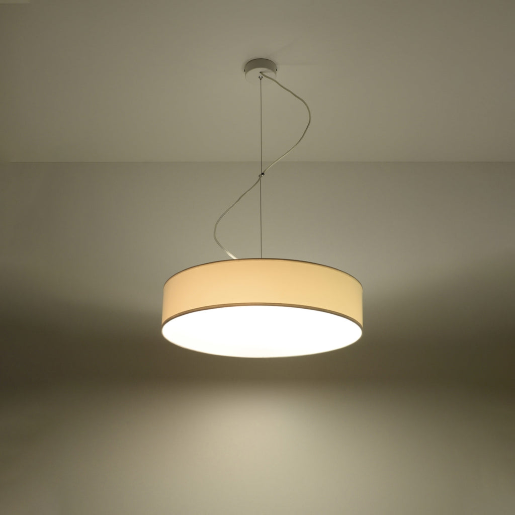 Suspension Arena 45 blanc allumée, lumière diffuse vers le bas