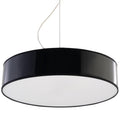 Suspension Arena 45 noir, grand abat-jour rond laqué et diffuseur blanc