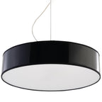 Suspension Arena 45 noir, grand abat-jour rond laqué et diffuseur blanc