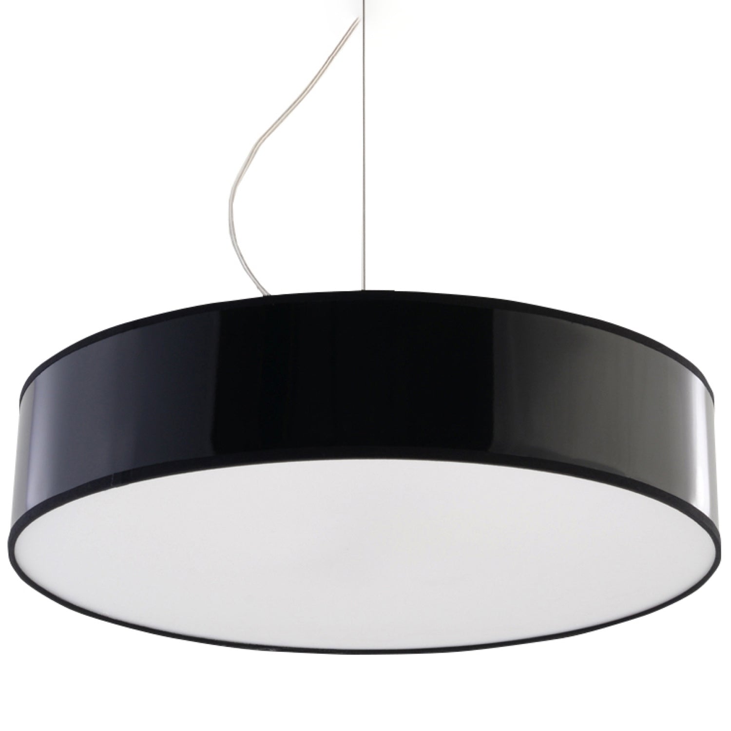 Suspension Arena 45 noir, grand abat-jour rond laqué et diffuseur blanc