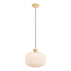 Suspension Argalo large verre côtelé blanc rosace bois naturel, vue de face fond blanc