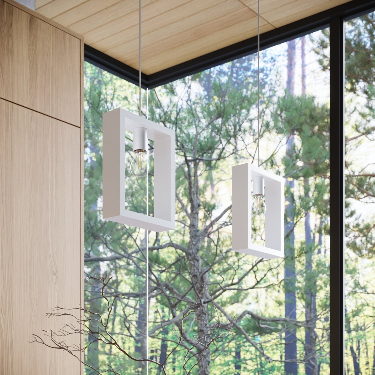 Suspension Aries cadre en bois blanc E27, ambiance chaleureuse