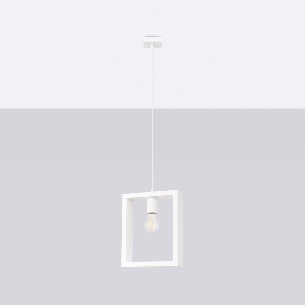 Suspension Aries cadre en bois blanc E27 de profil