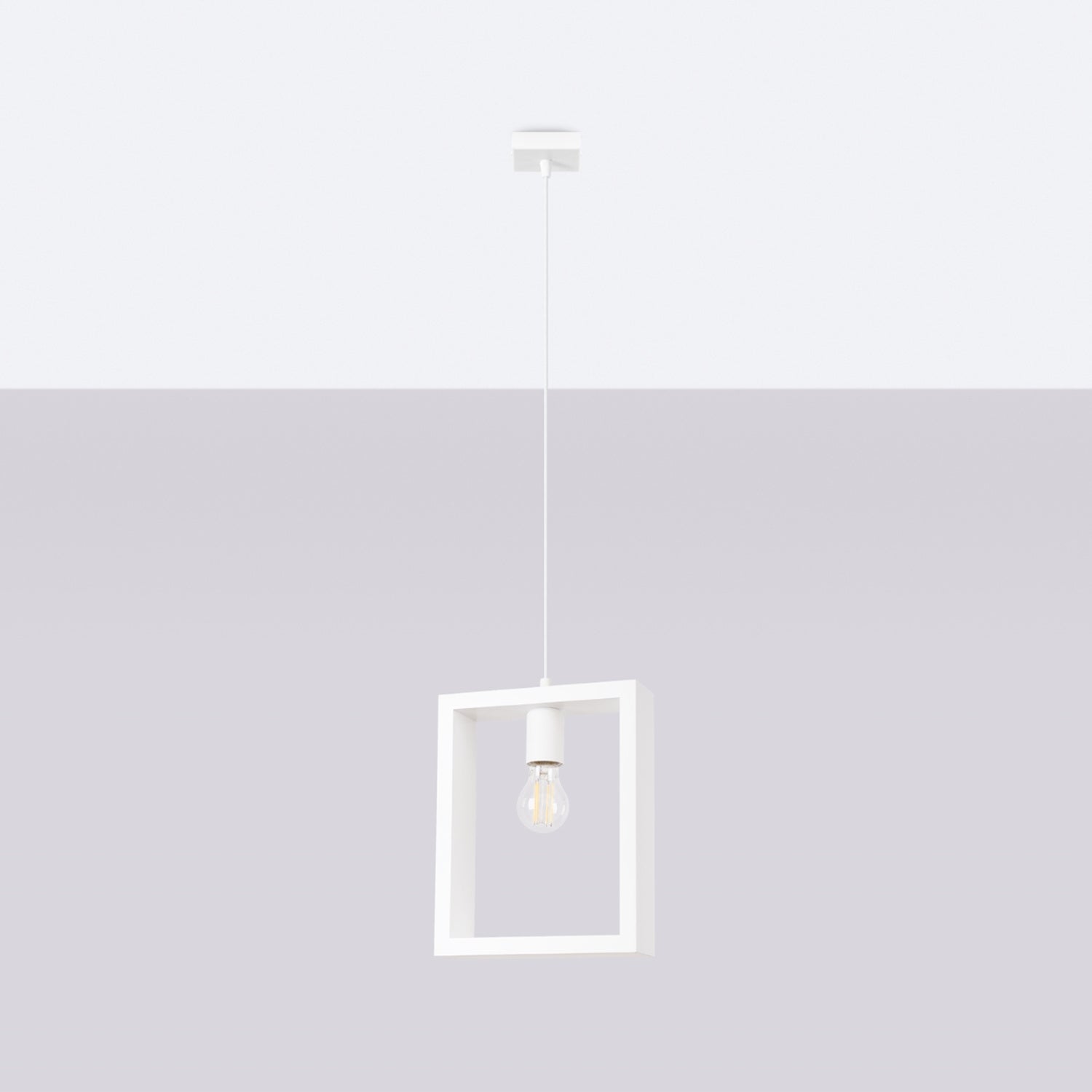 Suspension Aries cadre en bois blanc E27 de profil