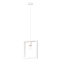 Suspension Aries cadre en bois blanc E27, cadre carré ouvert en bois laqué blanc, ampoule E27 apparente