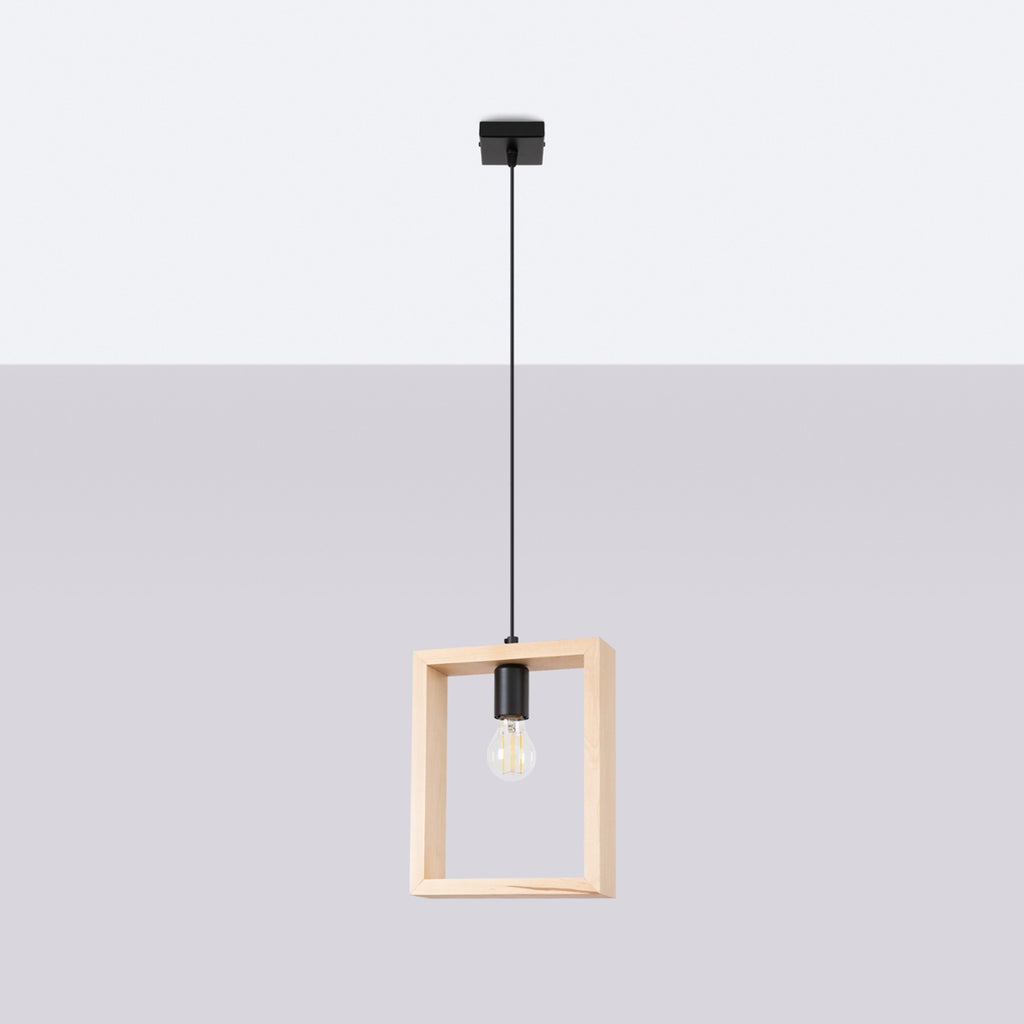 Suspension Aries cadre en bois naturel E27 de profil