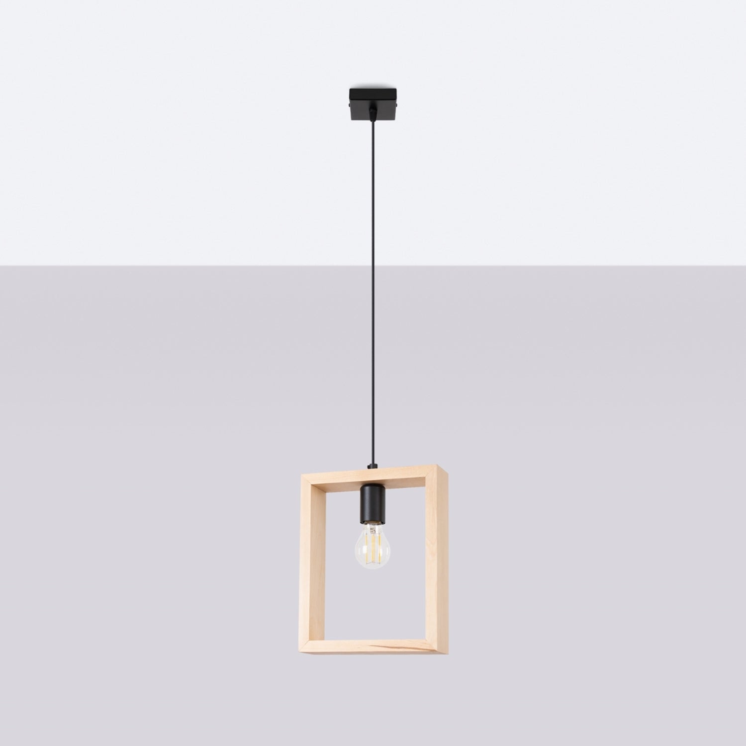 Suspension Aries cadre en bois naturel E27 de profil
