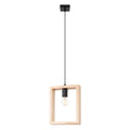 Suspension Aries cadre en bois naturel E27, cadre carré ouvert en bois naturel, ampoule E27 apparente