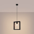 Suspension Aries cadre en bois wengé E27 allumée, ampoule E27 apparente