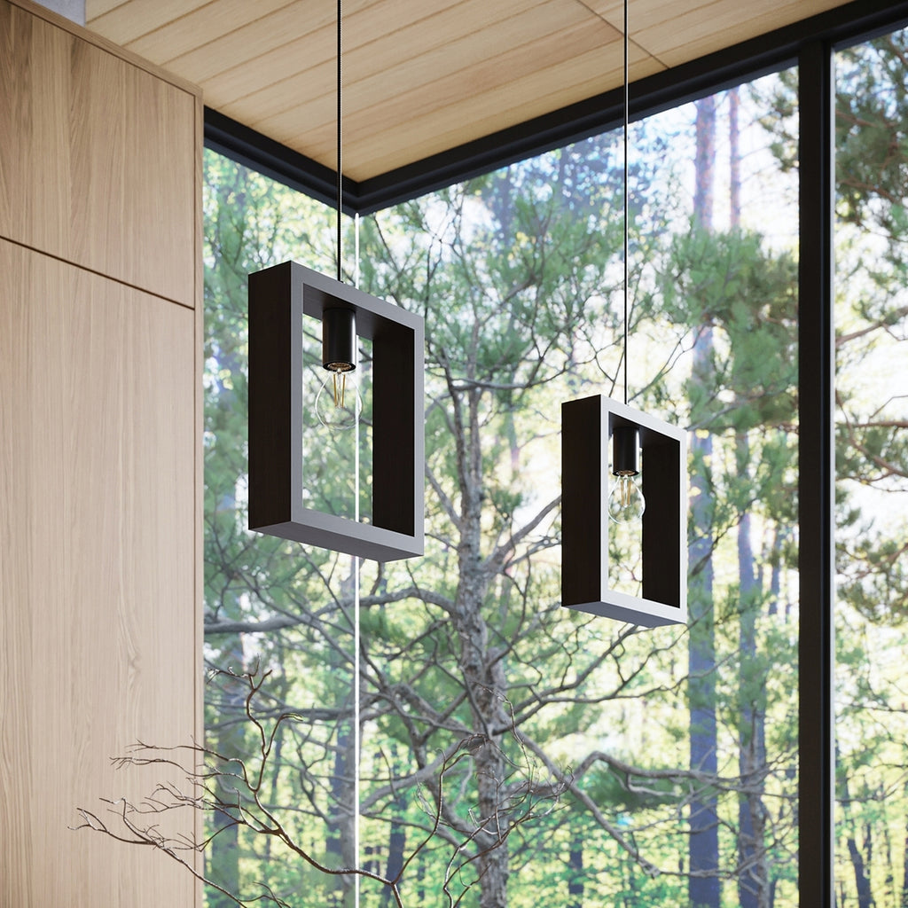 Suspension Aries cadre en bois wengé E27, ambiance chaleureuse