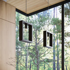 Suspension Aries cadre en bois wengé E27, ambiance chaleureuse