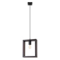 Suspension Aries cadre en bois wengé E27, cadre carré ouvert en bois wengé, ampoule E27 apparente