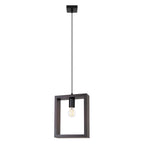 Suspension Aries cadre en bois wengé E27, cadre carré ouvert en bois wengé, ampoule E27 apparente