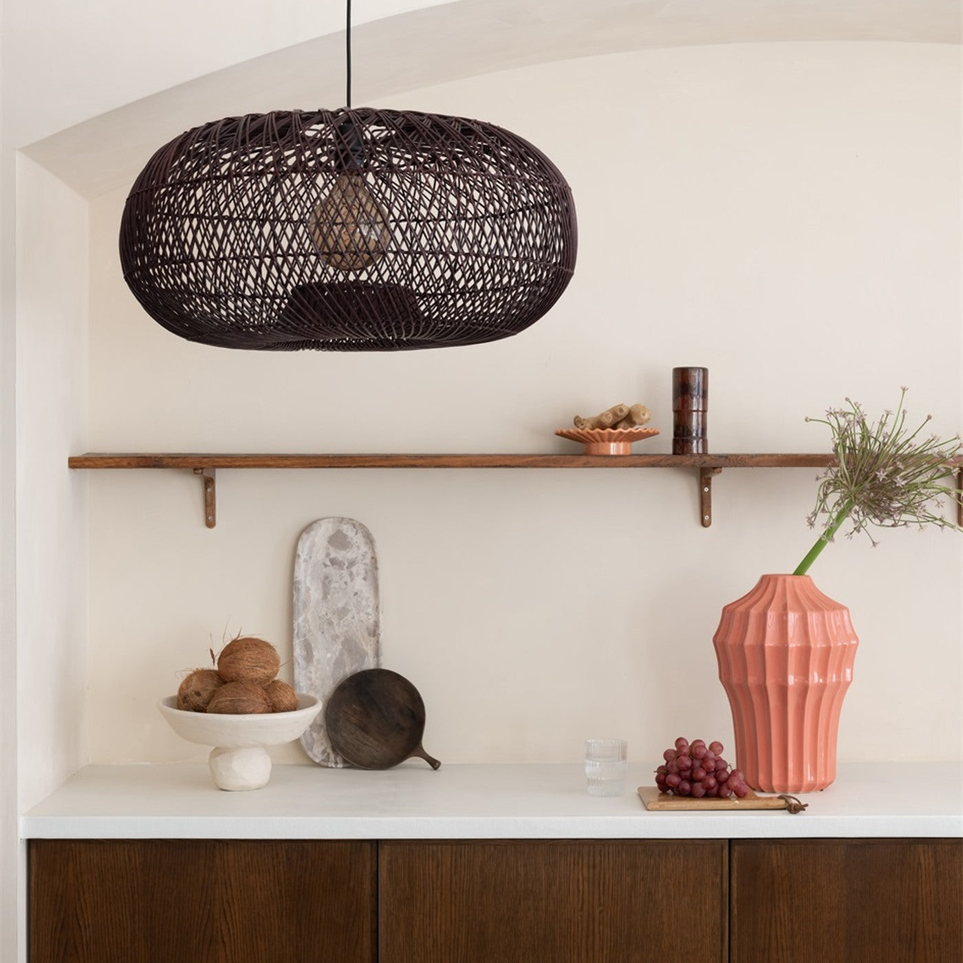 Suspension Arizona bambou bordeaux 50 cm E27, vue 3