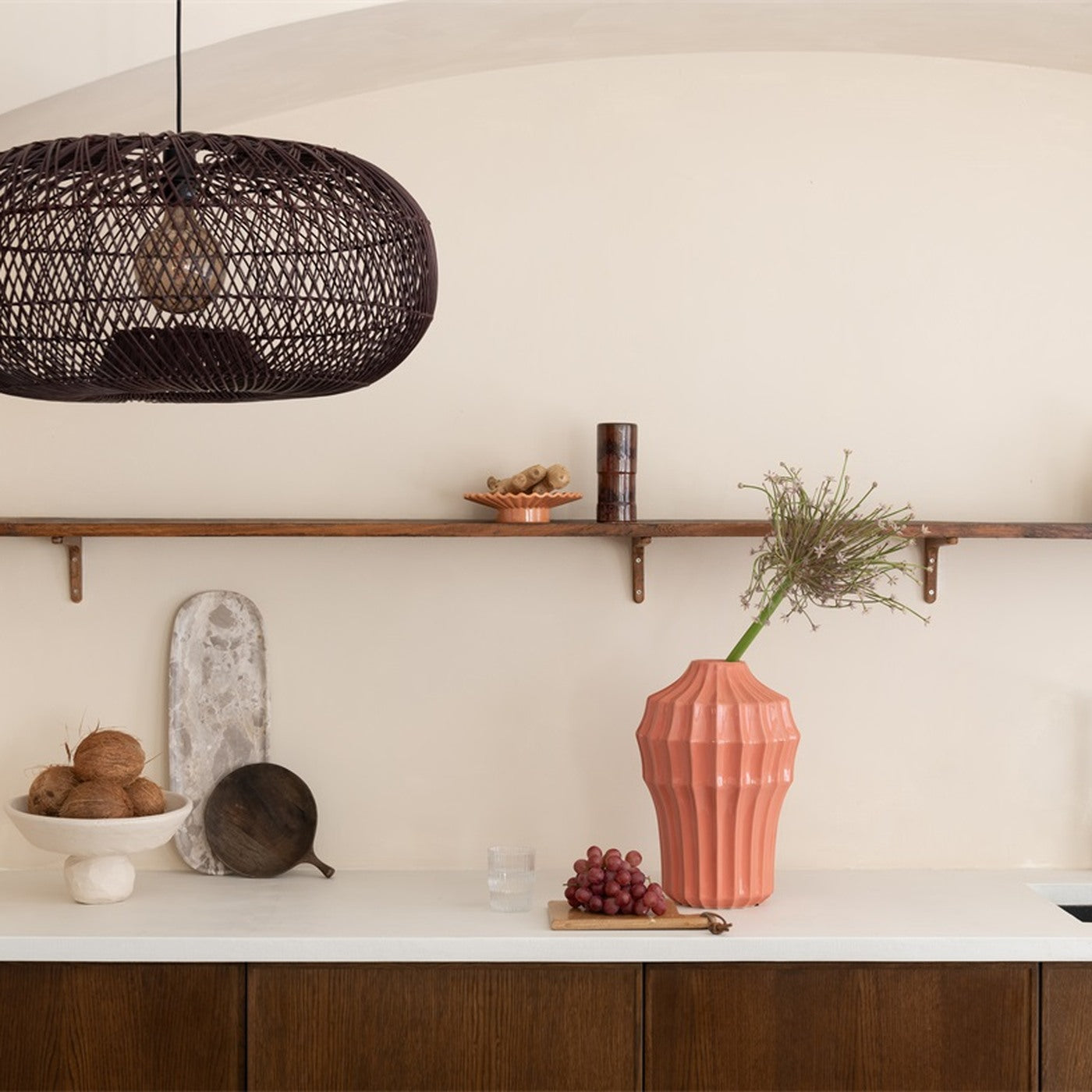 Suspension Arizona bambou bordeaux 50 cm E27, vue 5