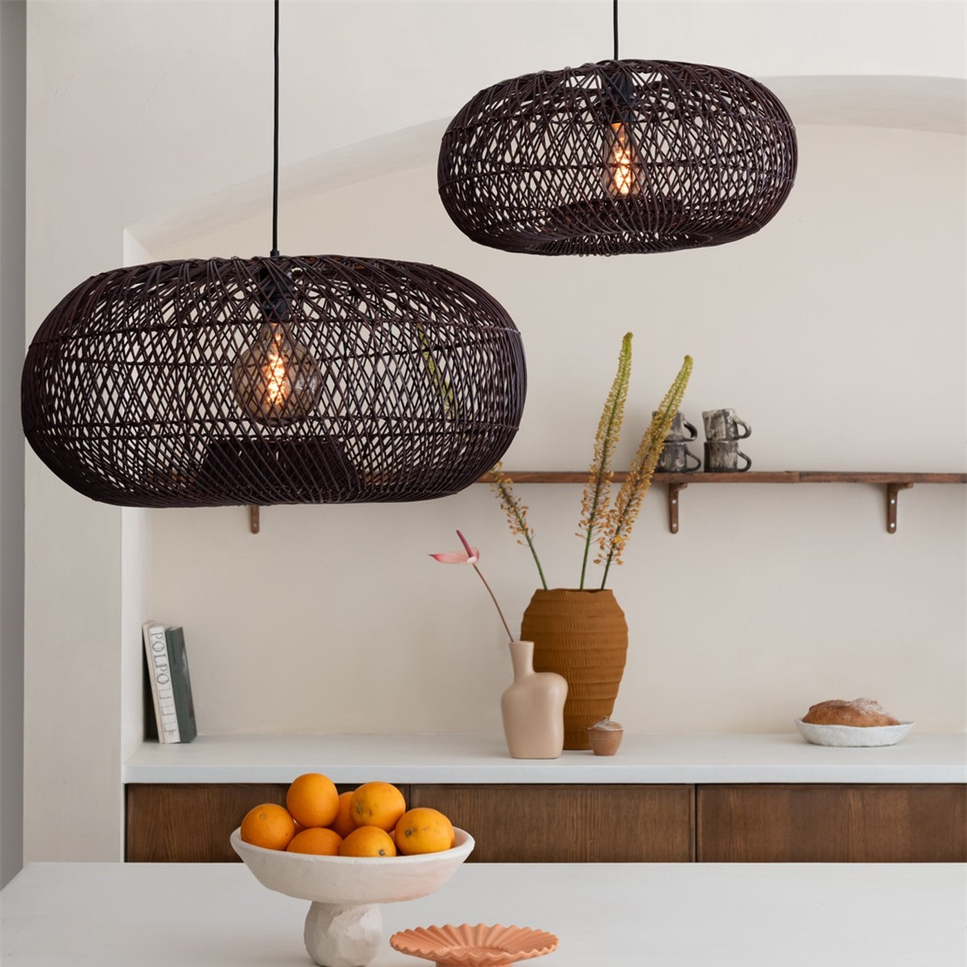 Suspension Arizona bambou bordeaux 50 cm E27, vue 6