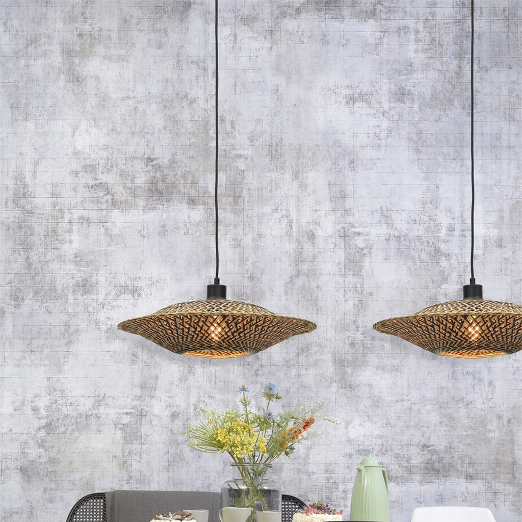 Suspension Bali bambou naturel et noir 44 cm E27, vue 2