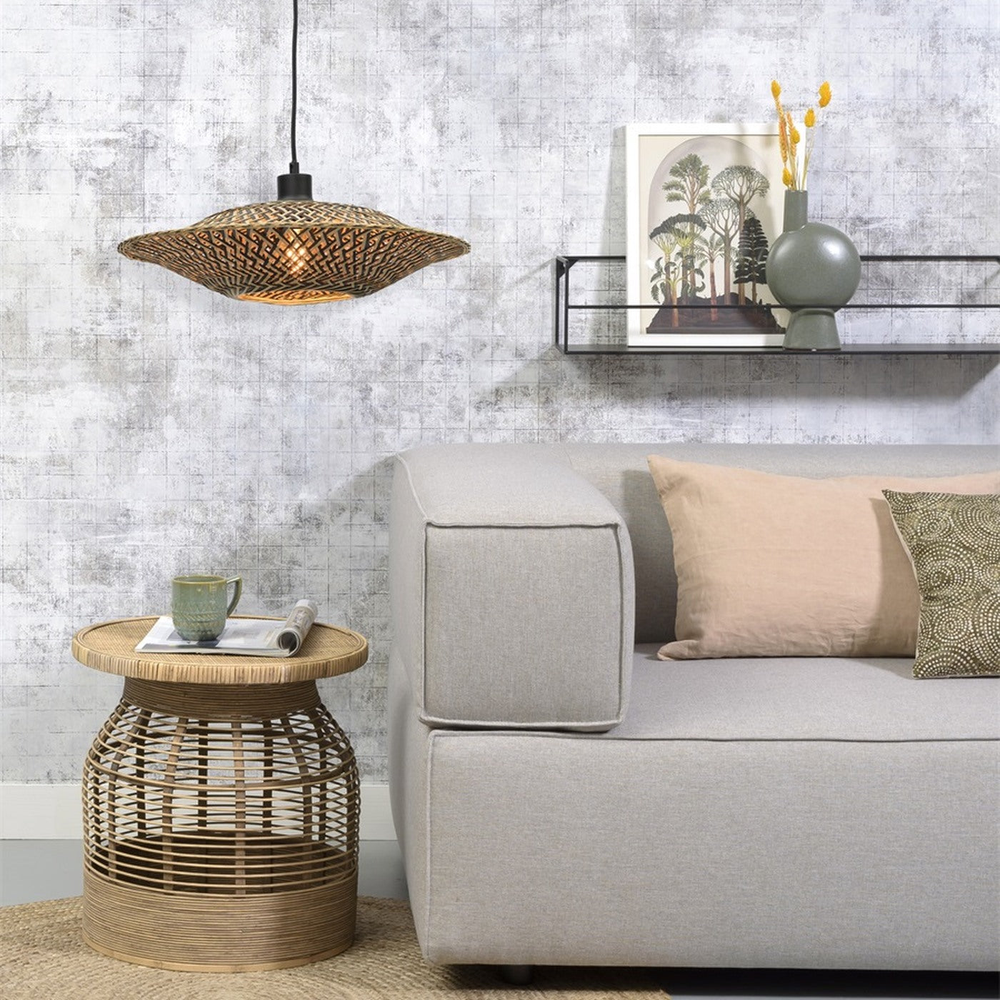 Suspension Bali bambou naturel et noir 44 cm E27, vue 3