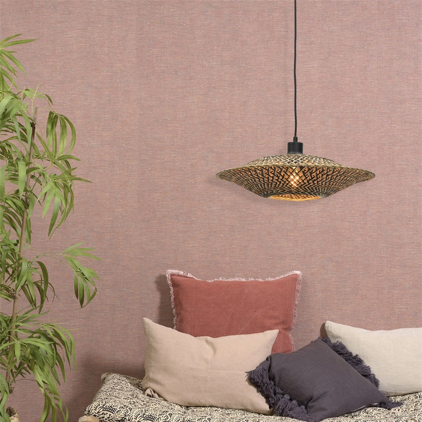 Suspension Bali bambou naturel et noir 44 cm E27, vue 4