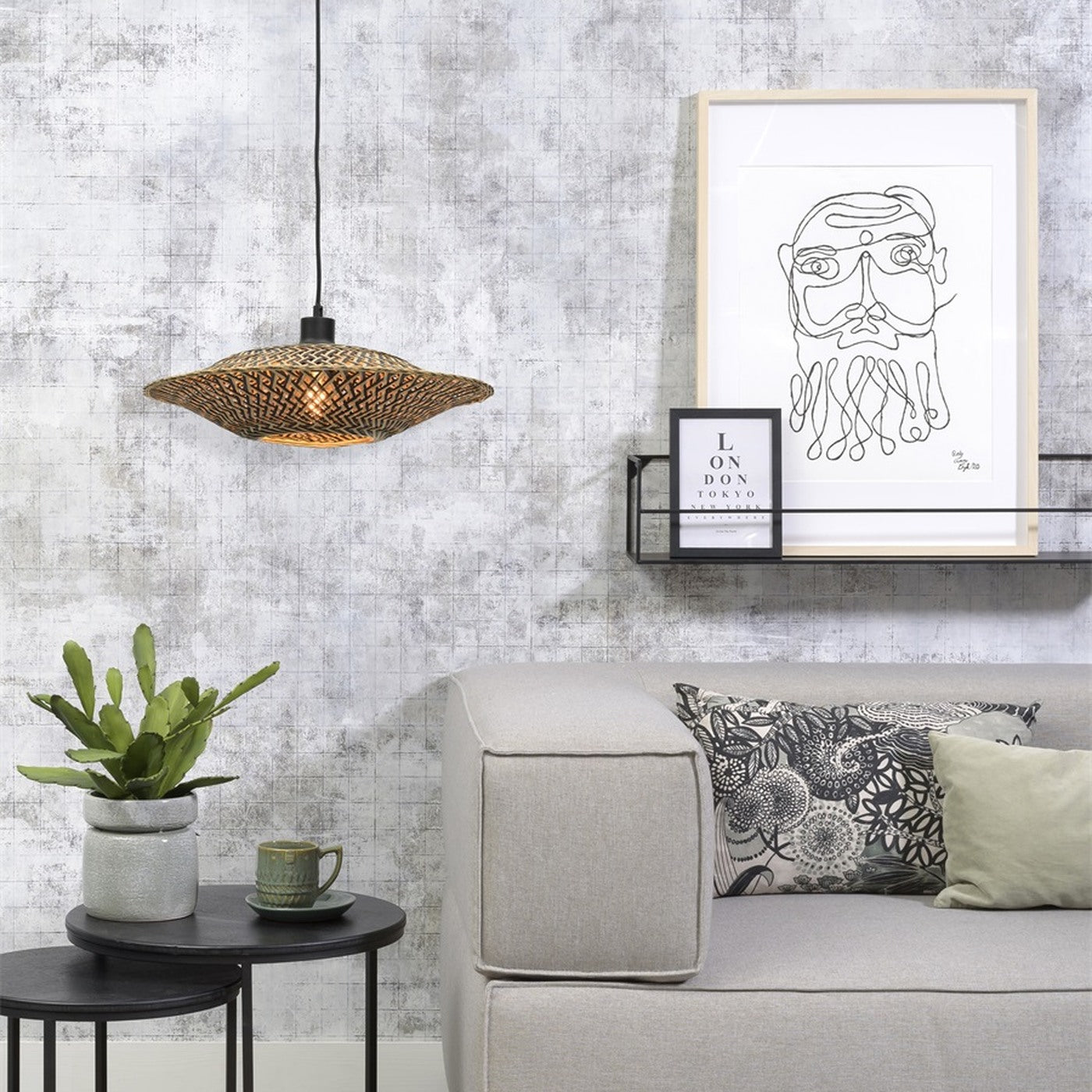 Suspension Bali bambou naturel et noir 44 cm E27, vue 5