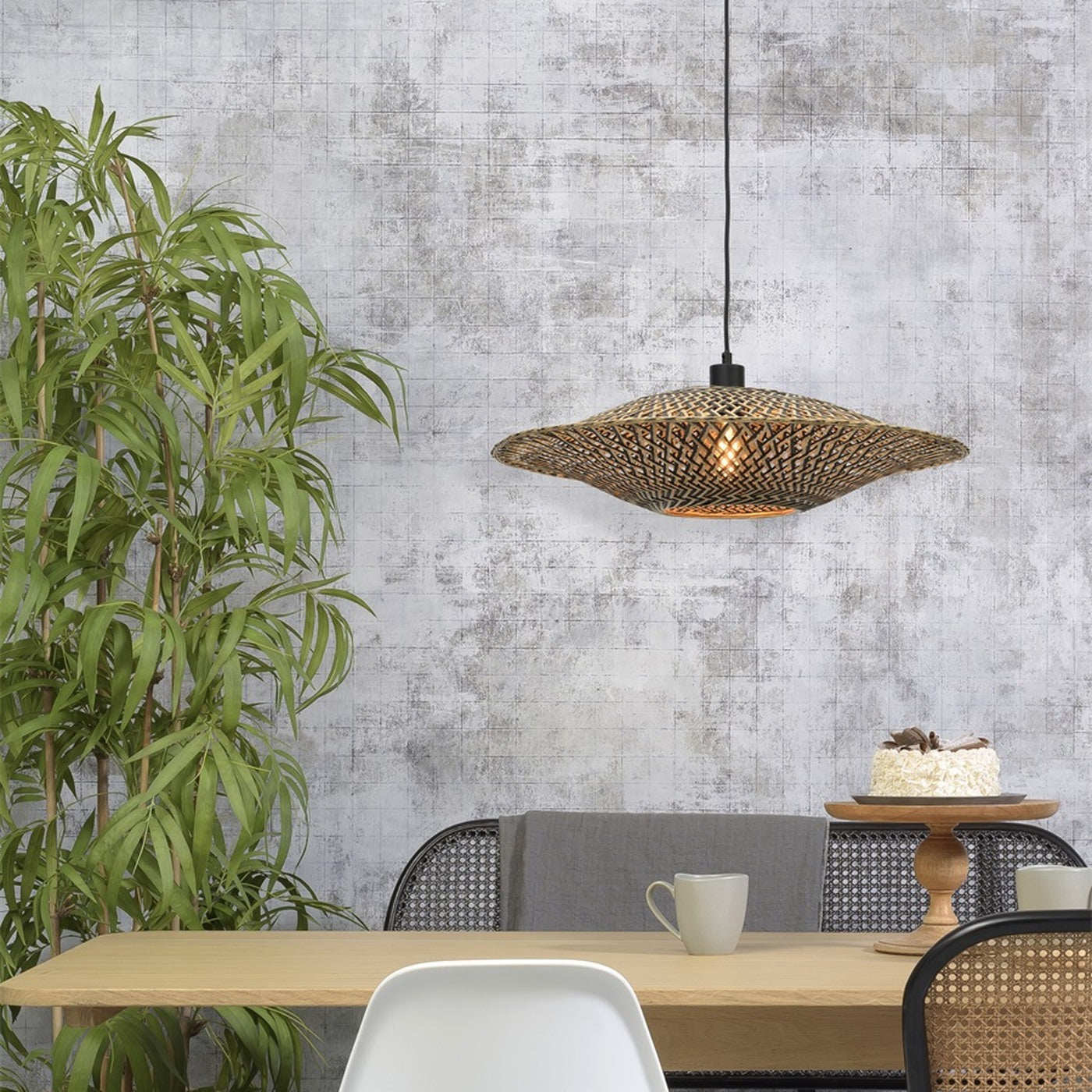 Suspension Bali bambou naturel et noir 60 cm E27, vue 2