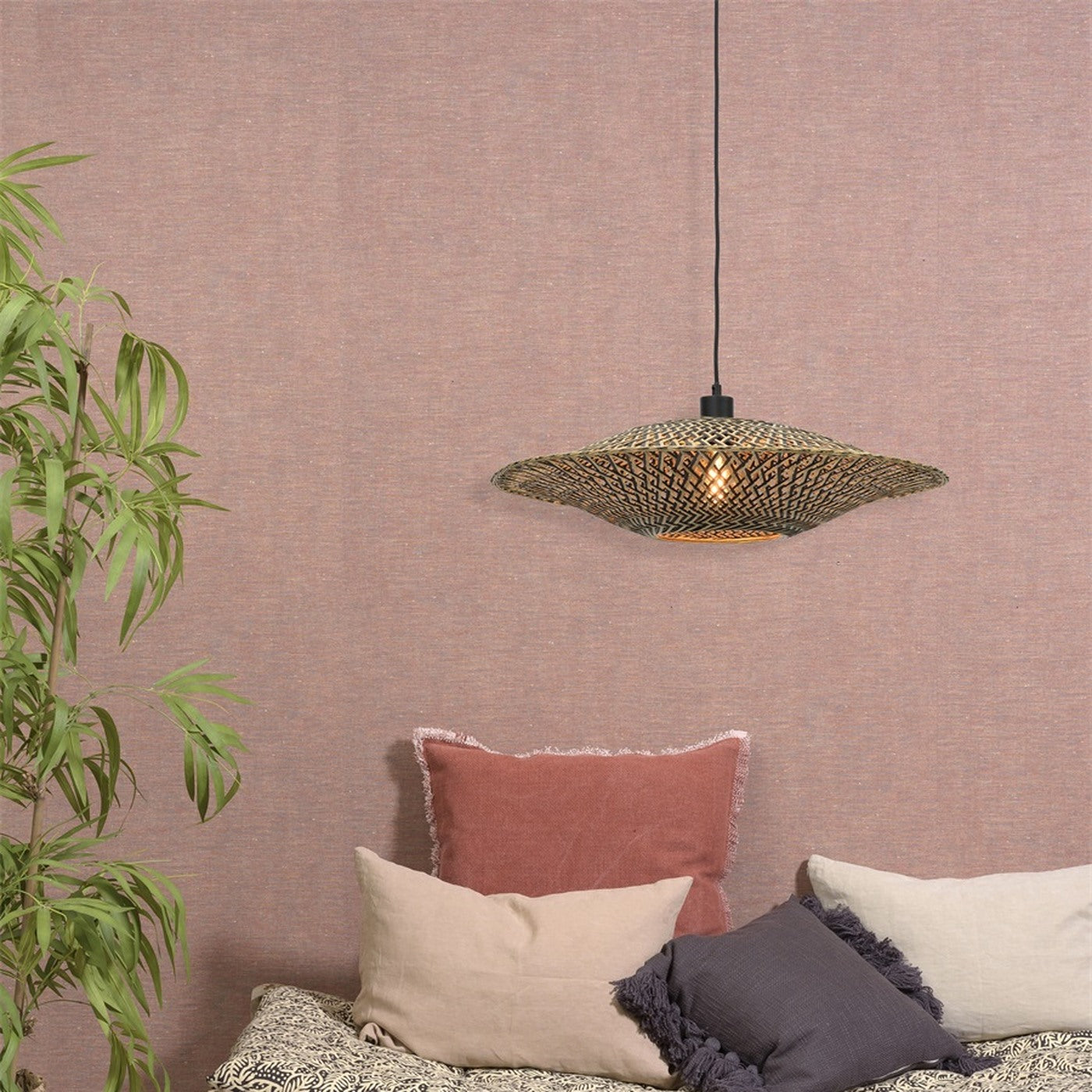 Suspension Bali bambou naturel et noir 60 cm E27, vue 5