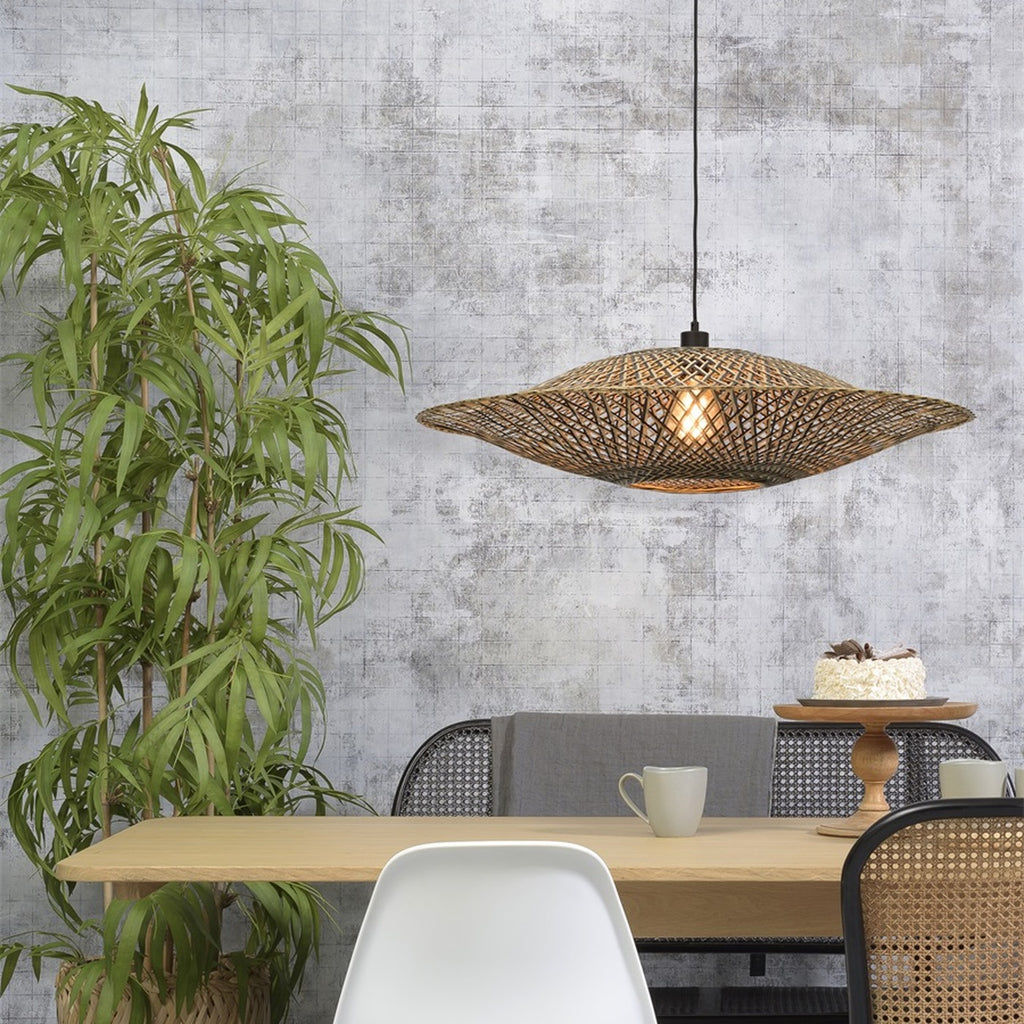 Suspension Bali bambou naturel et noir 87 cm E27, vue 2