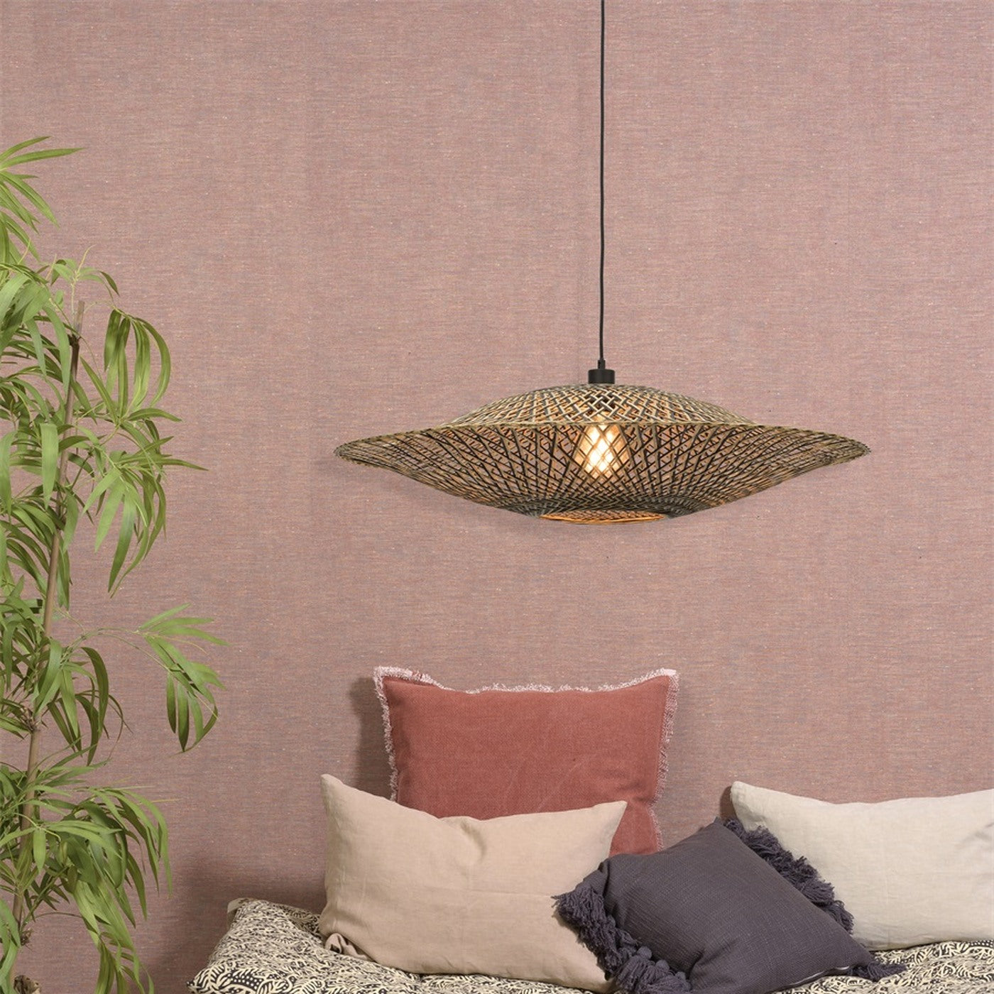 Suspension Bali bambou naturel et noir 87 cm E27, vue 4