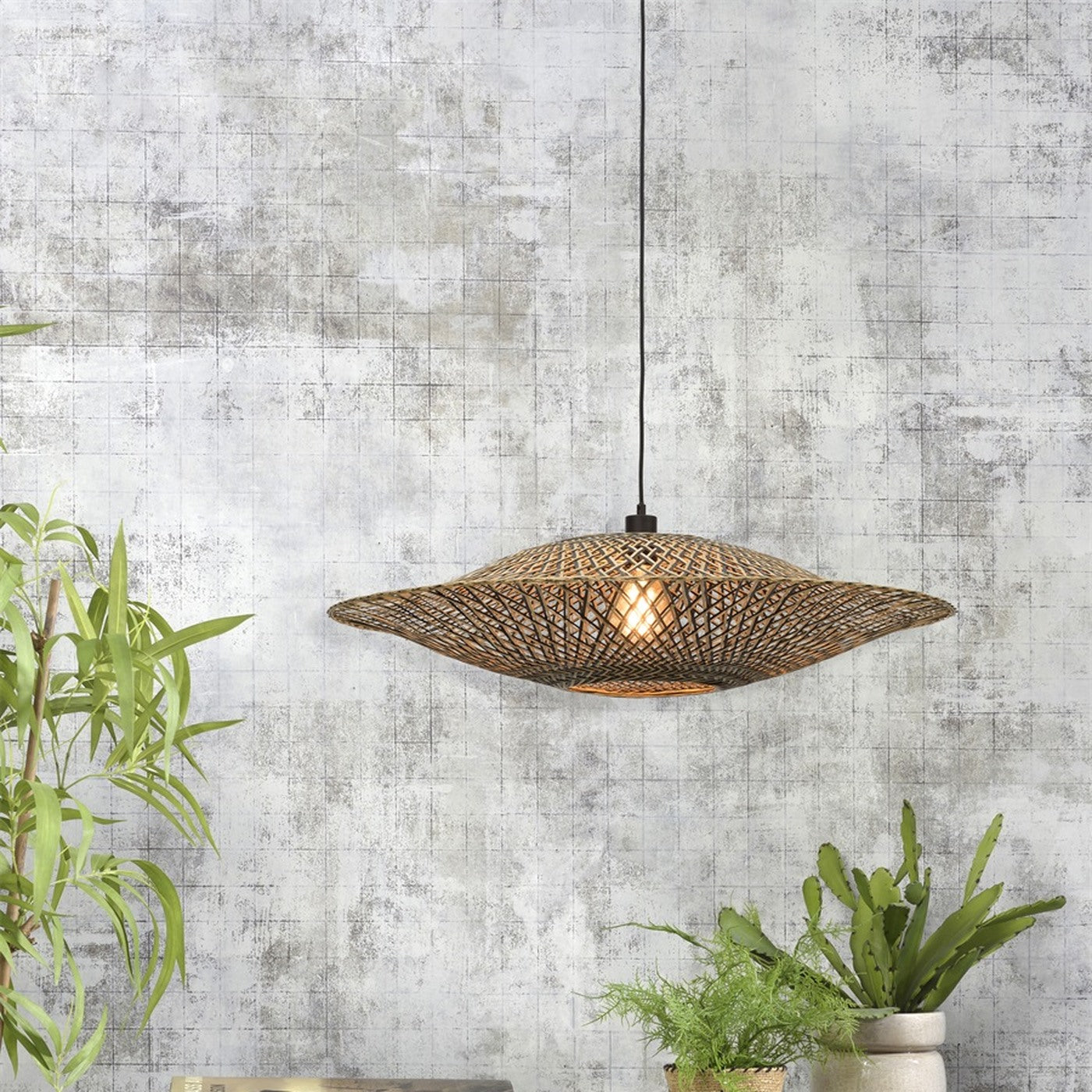 Suspension Bali bambou naturel et noir 87 cm E27, vue 7