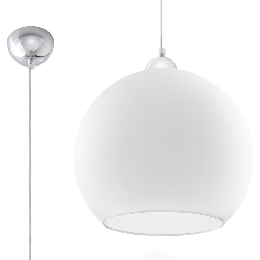 Suspension Ball blanche en verre, boule de 30 cm et rosace chromée