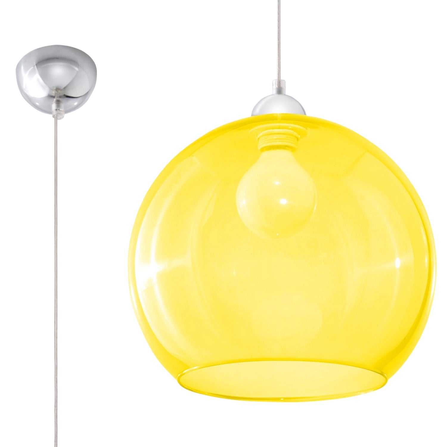 Suspension Ball jaune en verre, boule de 30 cm et rosace chromée