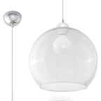 Suspension Ball transparente en verre, boule de 30 cm et rosace chromée
