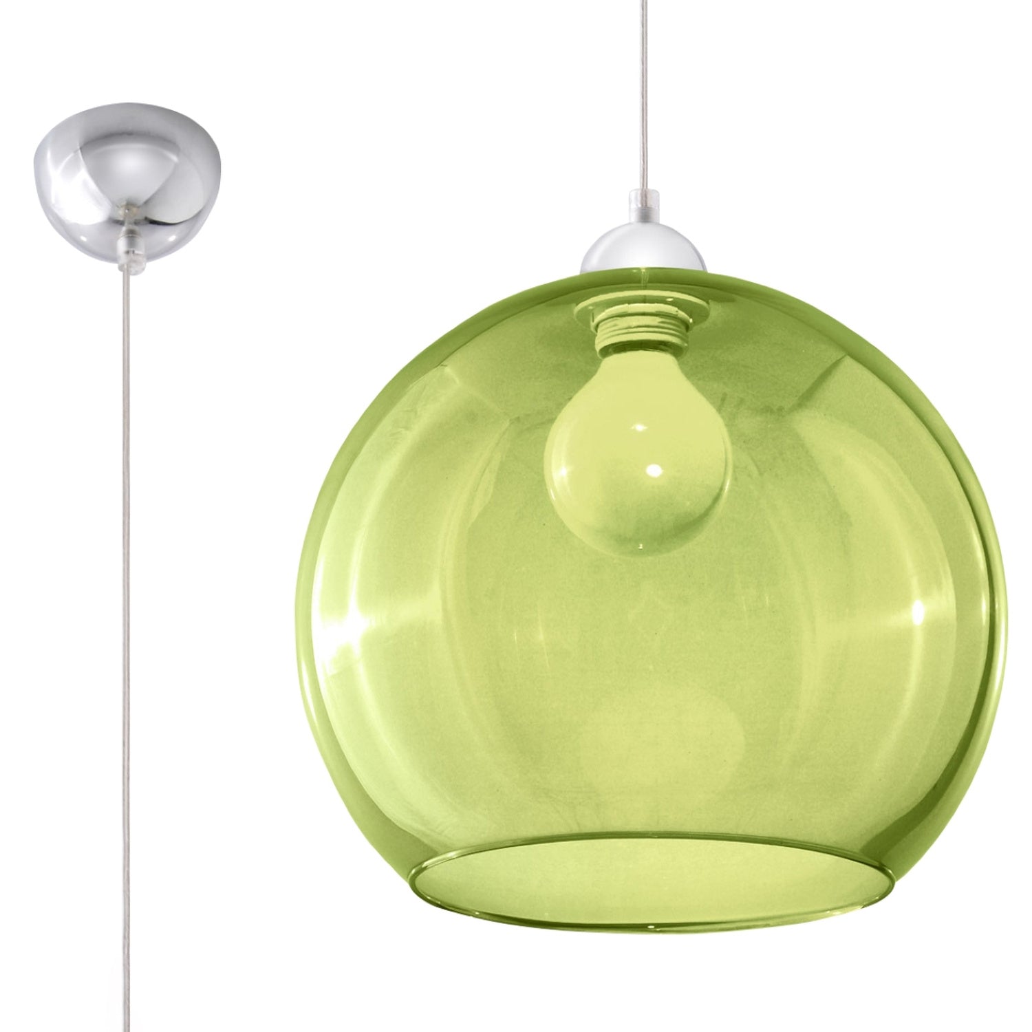 Suspension Ball verte en verre, boule de 30 cm et rosace chromée