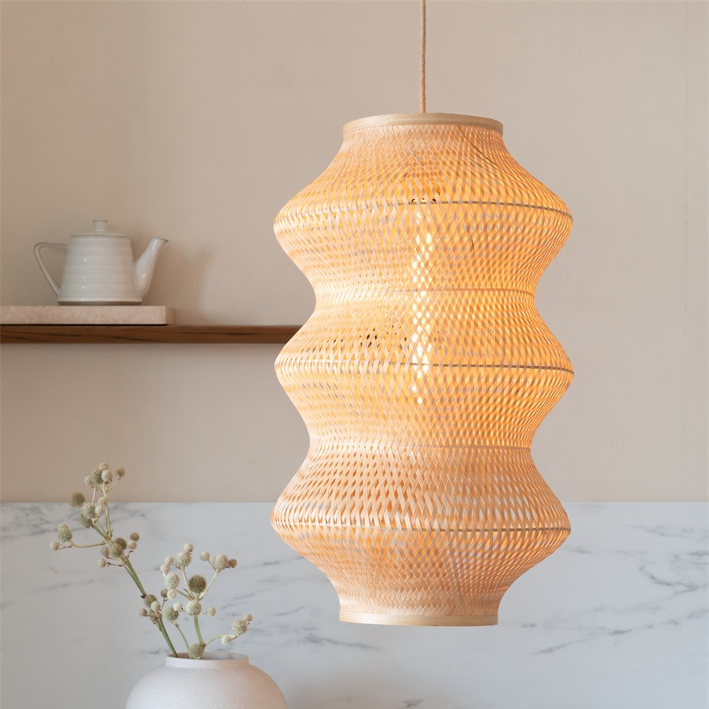 Suspension Barbados bambou naturel 40 cm E27, vue 6