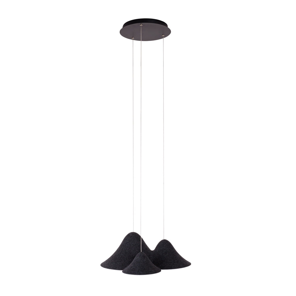 Suspension Bellmond entière avec sa rosace ronde noire et ses trois câbles de suspension