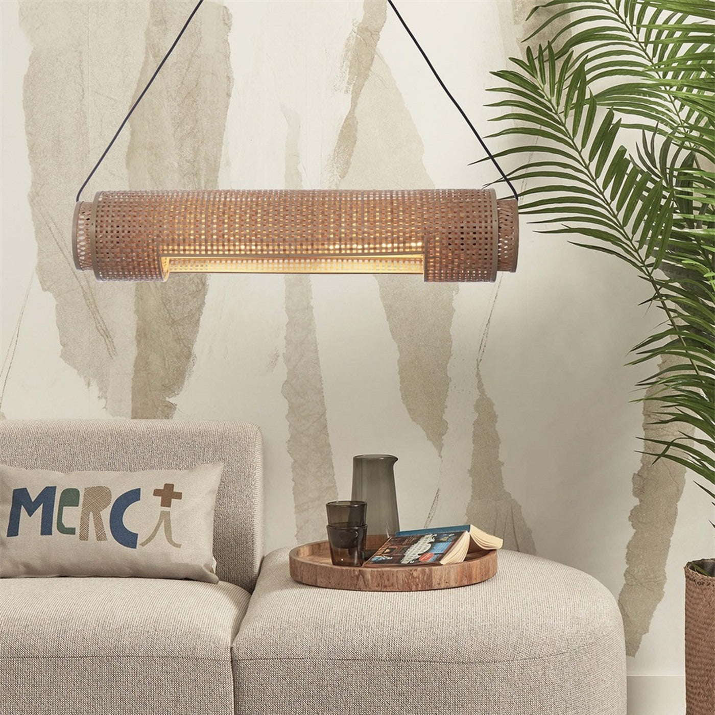 Suspension Bhutan bambou naturel cylindre 85 cm E27, vue 5