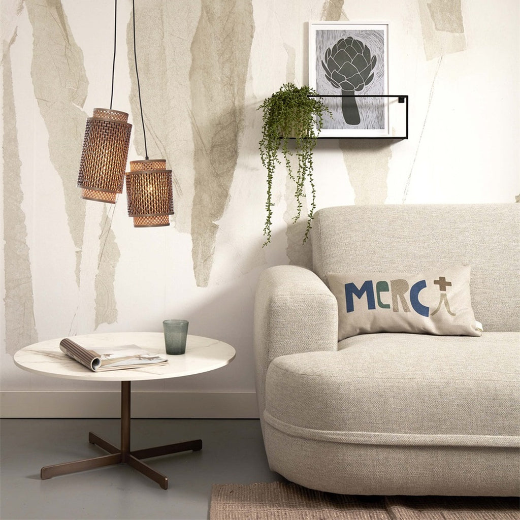 Suspension Bhutan bambou naturel et noir 2 abat-jours E27, vue 3