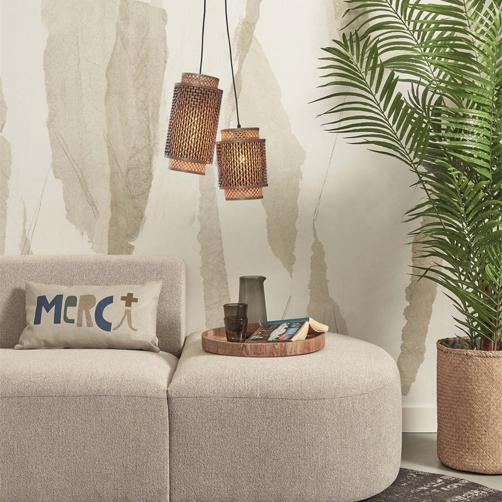 Suspension Bhutan bambou naturel et noir 2 abat-jours E27, vue 4