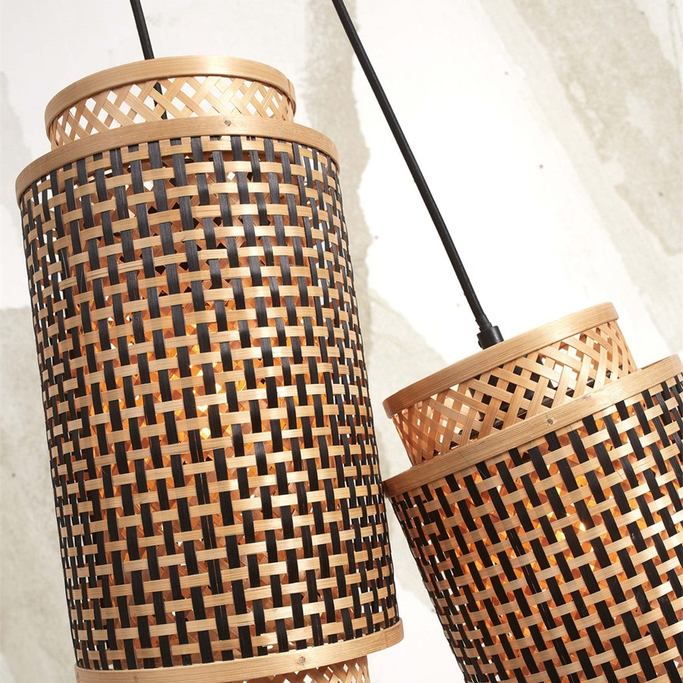 Suspension Bhutan bambou naturel et noir 2 abat-jours E27, vue 8